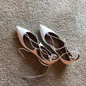 White Aquazzura lace up flats in size 6.5